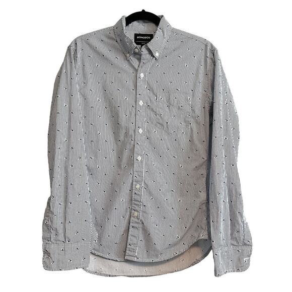 Bonobos Novelty Ski Print Button Down Dress Shirt Size S Slim Fit Blue White - Picture 1 of 12